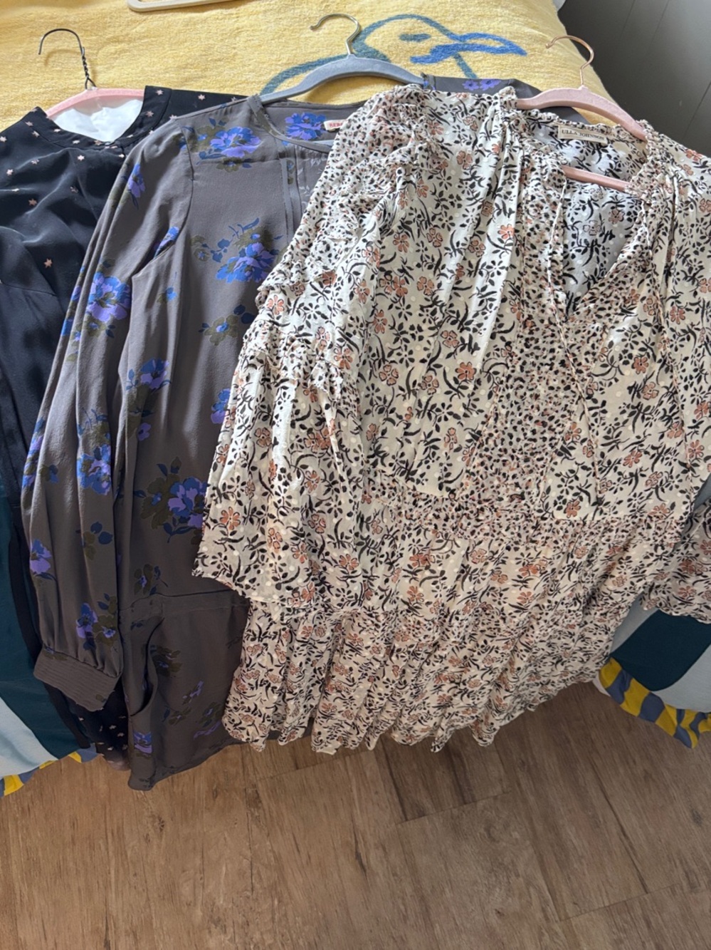 Three Floral & Printed Blouses - Black, Charcoal with Blue, Cream Floral
